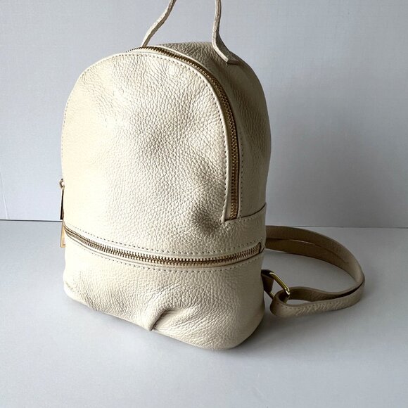 Italian Genuine Leather Mini Backpack Purse, Cream Pebble Texture, EC! main image 6
